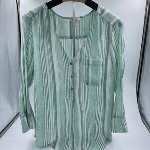 Como Blu Shirt Womens XL Green White Stripes Button Down C2/B1